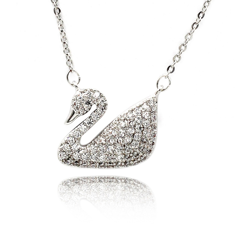 Silver single swan crystal necklace